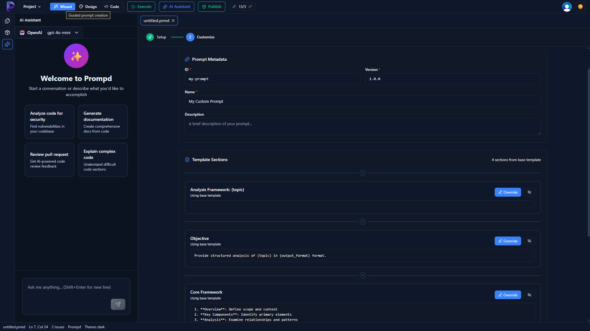 prompd.app Wizard Mode - Step-by-step prompt creation